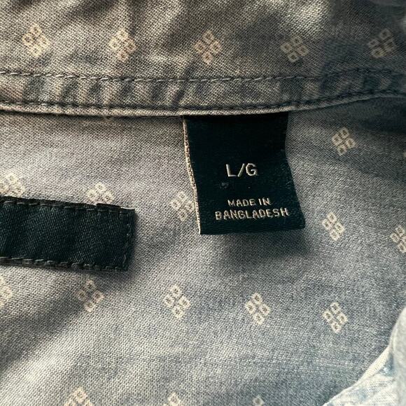 Perry Ellis Mens Chambray Diamond Design Long Sleeve Button Down Shirt- Size L - Picture 7 of 10